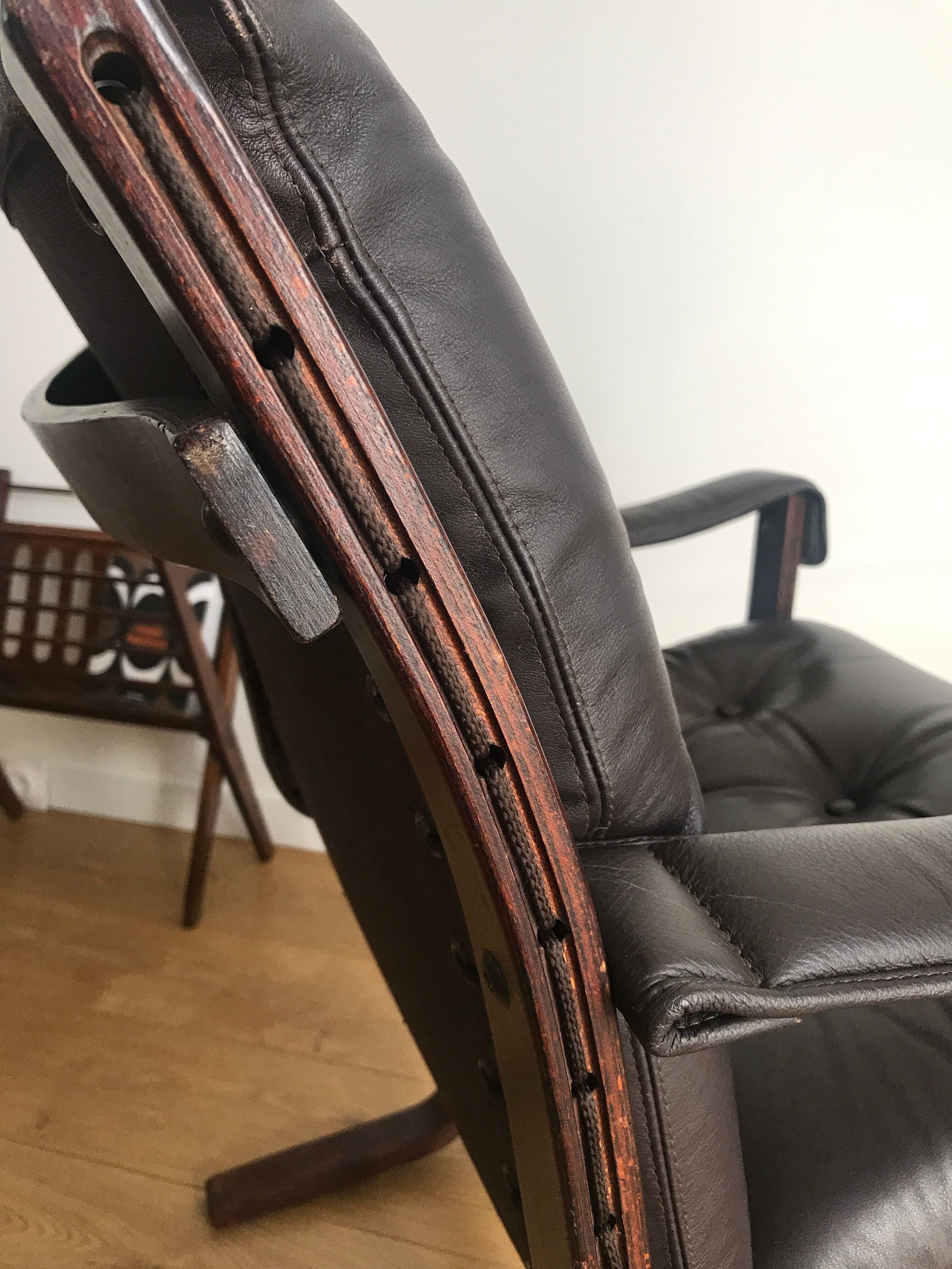 Armchair siesta brown leather by ingmar relling for westnofa