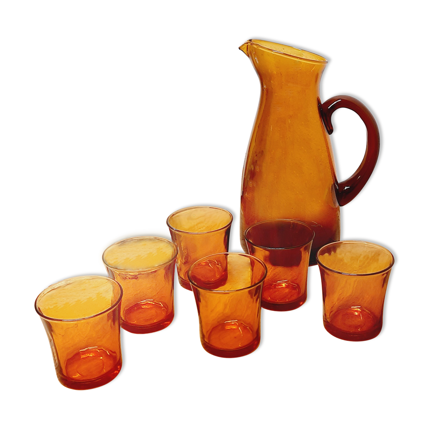 Set 6 amber glasses and decanter
