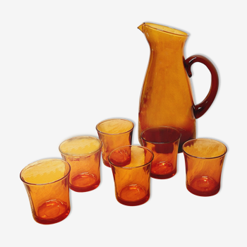 Set 6 verres et carafe ambrés