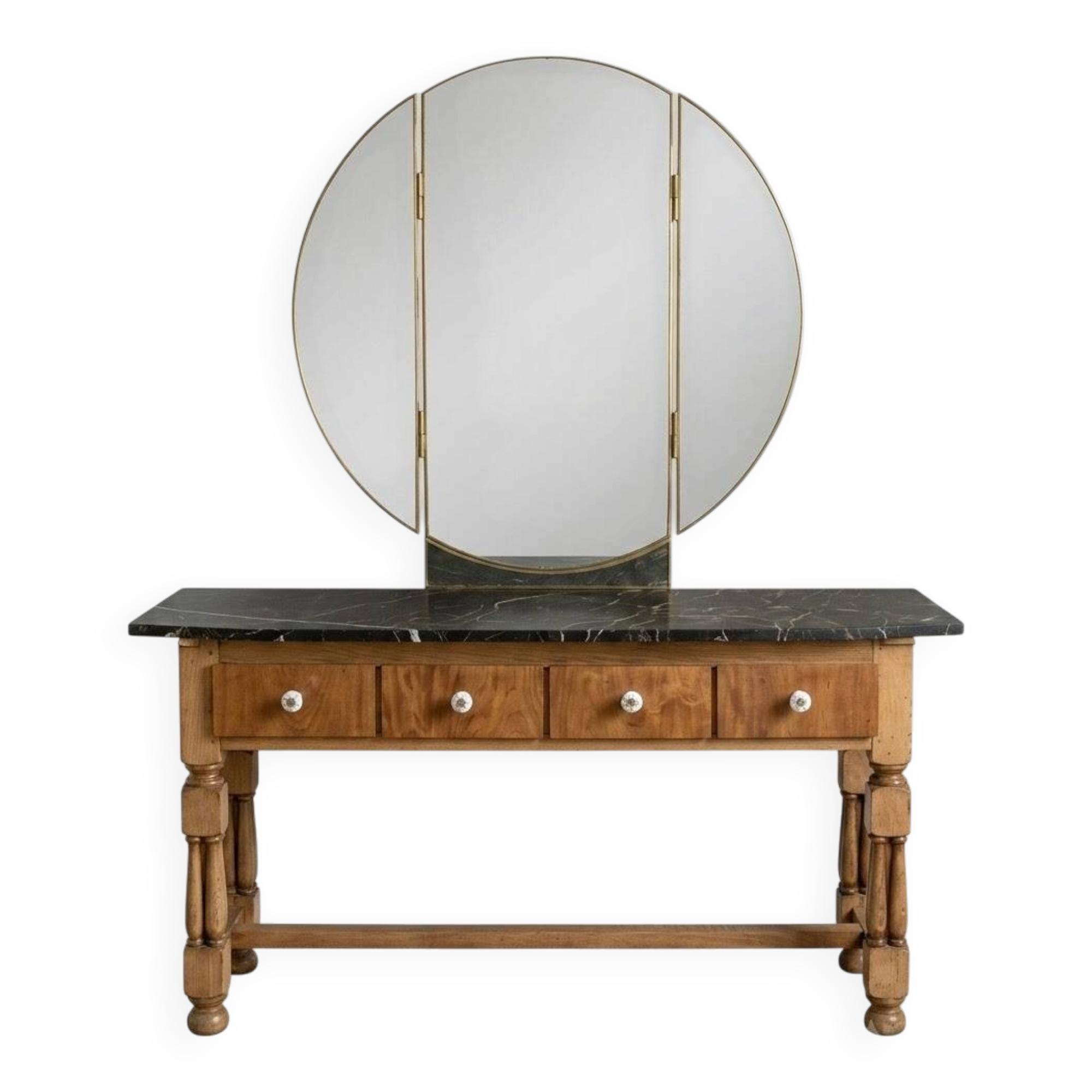 Dressing table with marble and its triptych mirror - Art Deco period