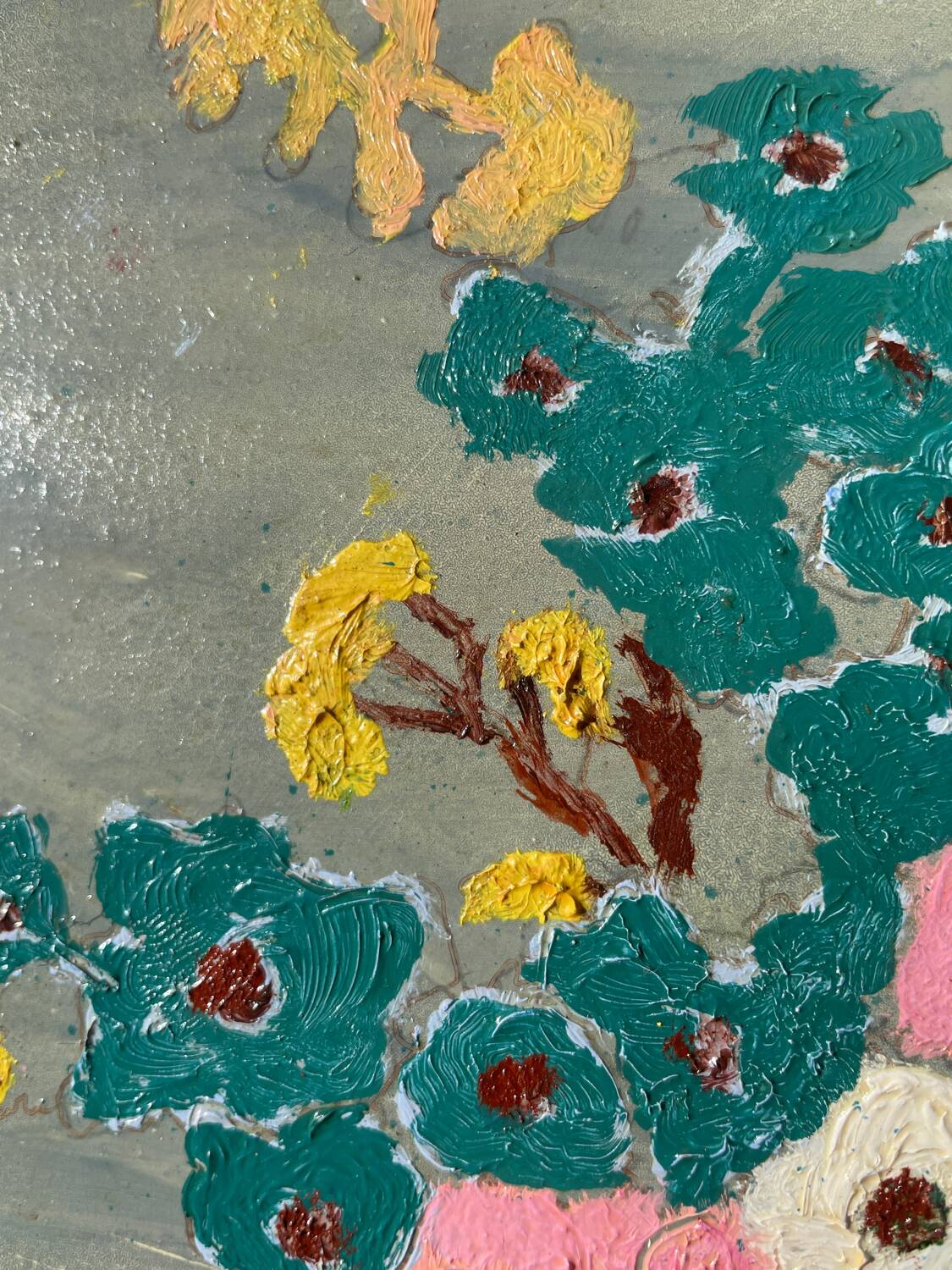 Peinture bouquet de fleurs tableau naïf