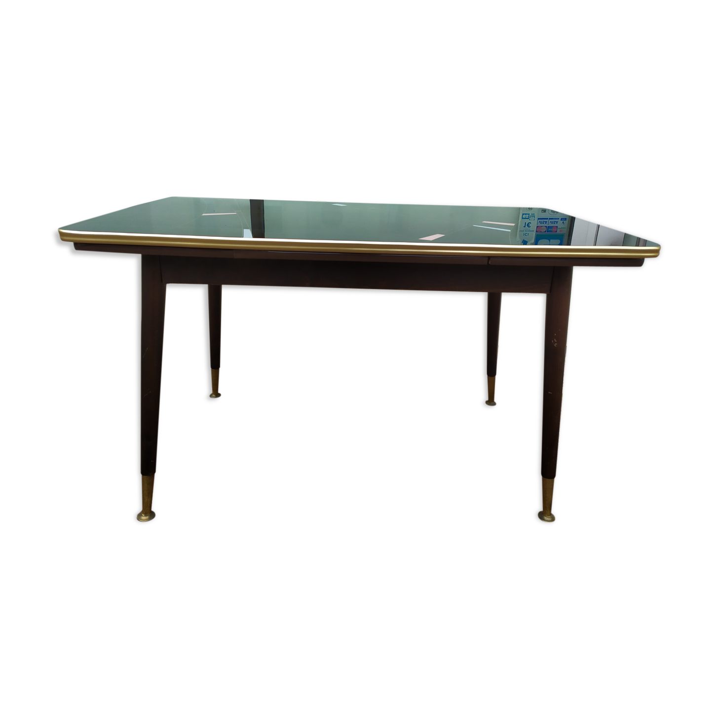 Table mid-low formica feet compass glass tray - vintage 1960