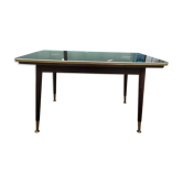 Table mi basse formica pieds compas plateau verre - vintage 1960