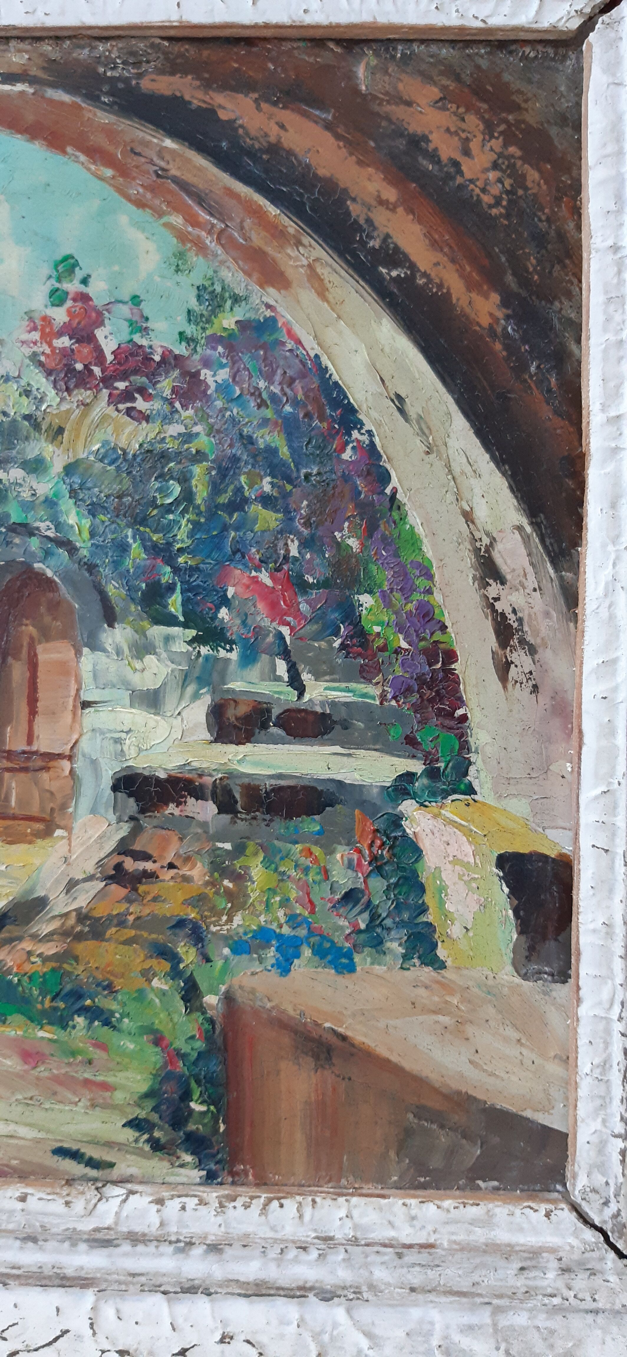 Oil on wood painting signed vintage