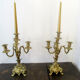 Pair of bronze candelabras and brass bobèches