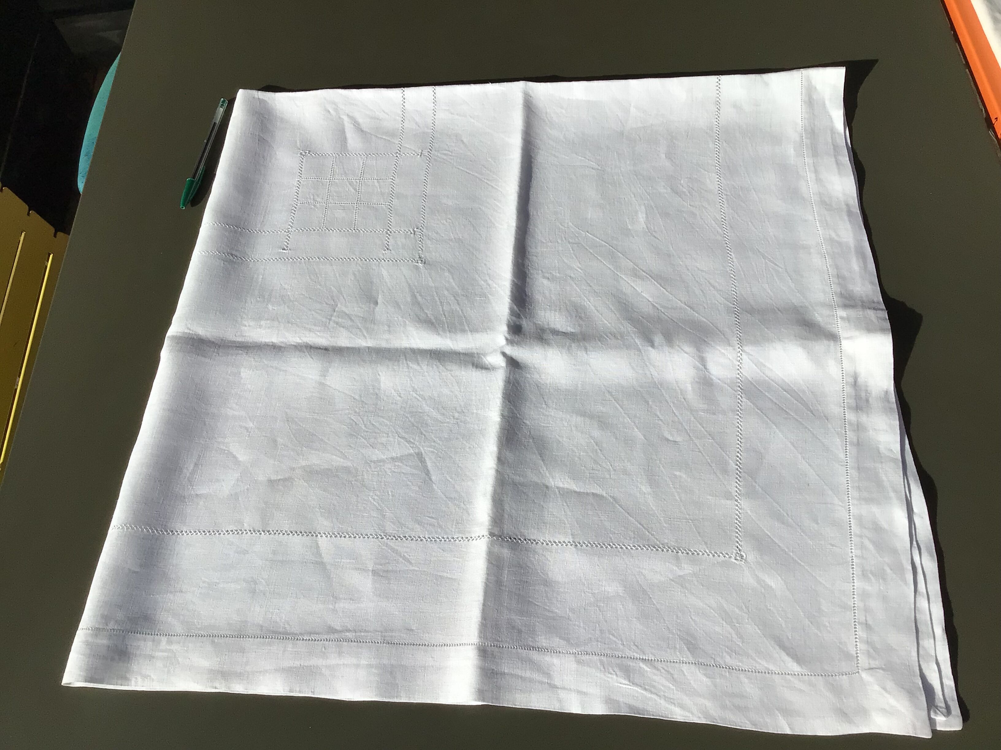 Square linen tablecloth fine days lines and squares
