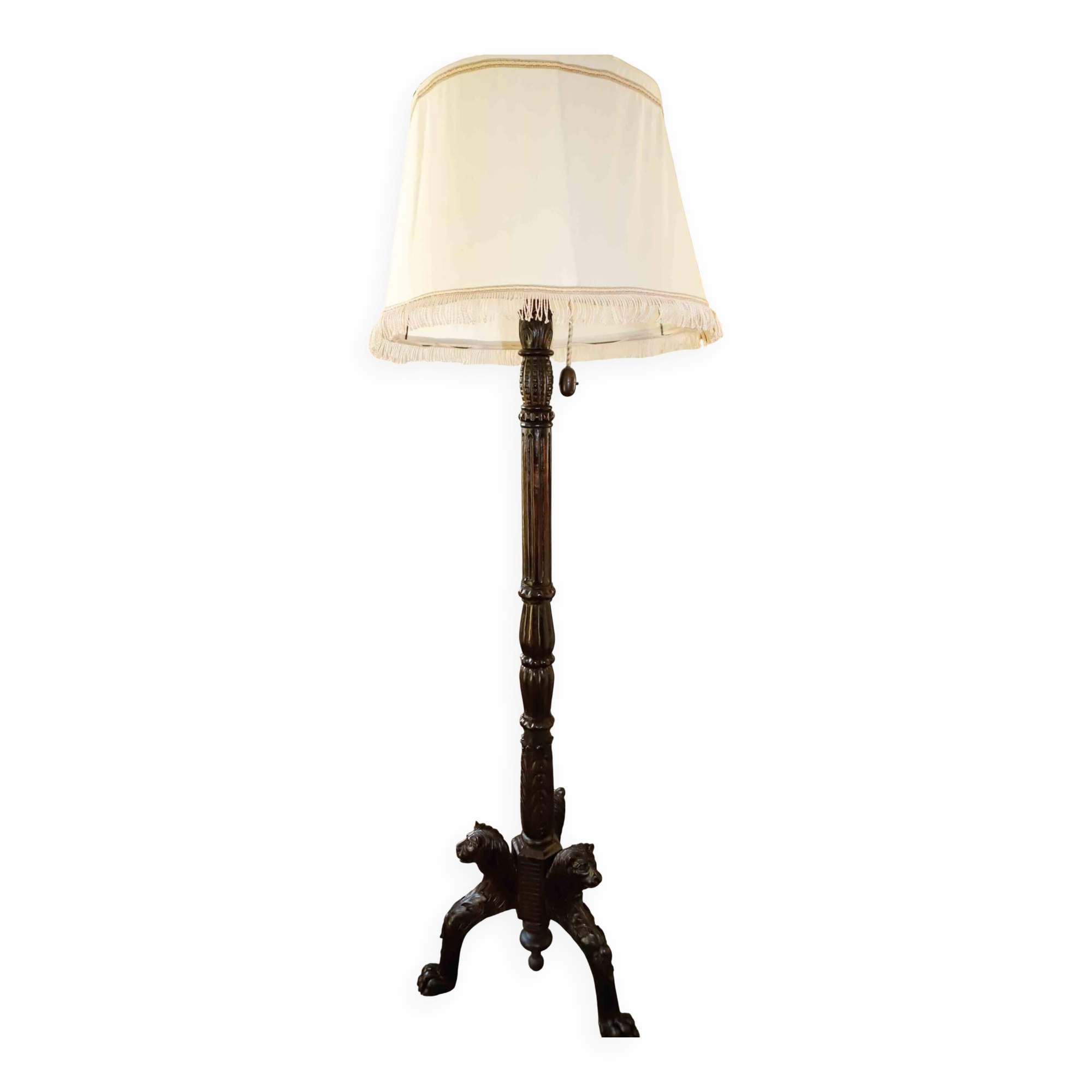 Antique floor lamp with lion motif