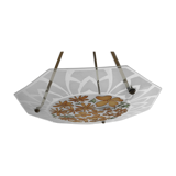 Art deco 1930 chandelier signed aurys glassworks (saint-gobain group), hand-painted, floral motif