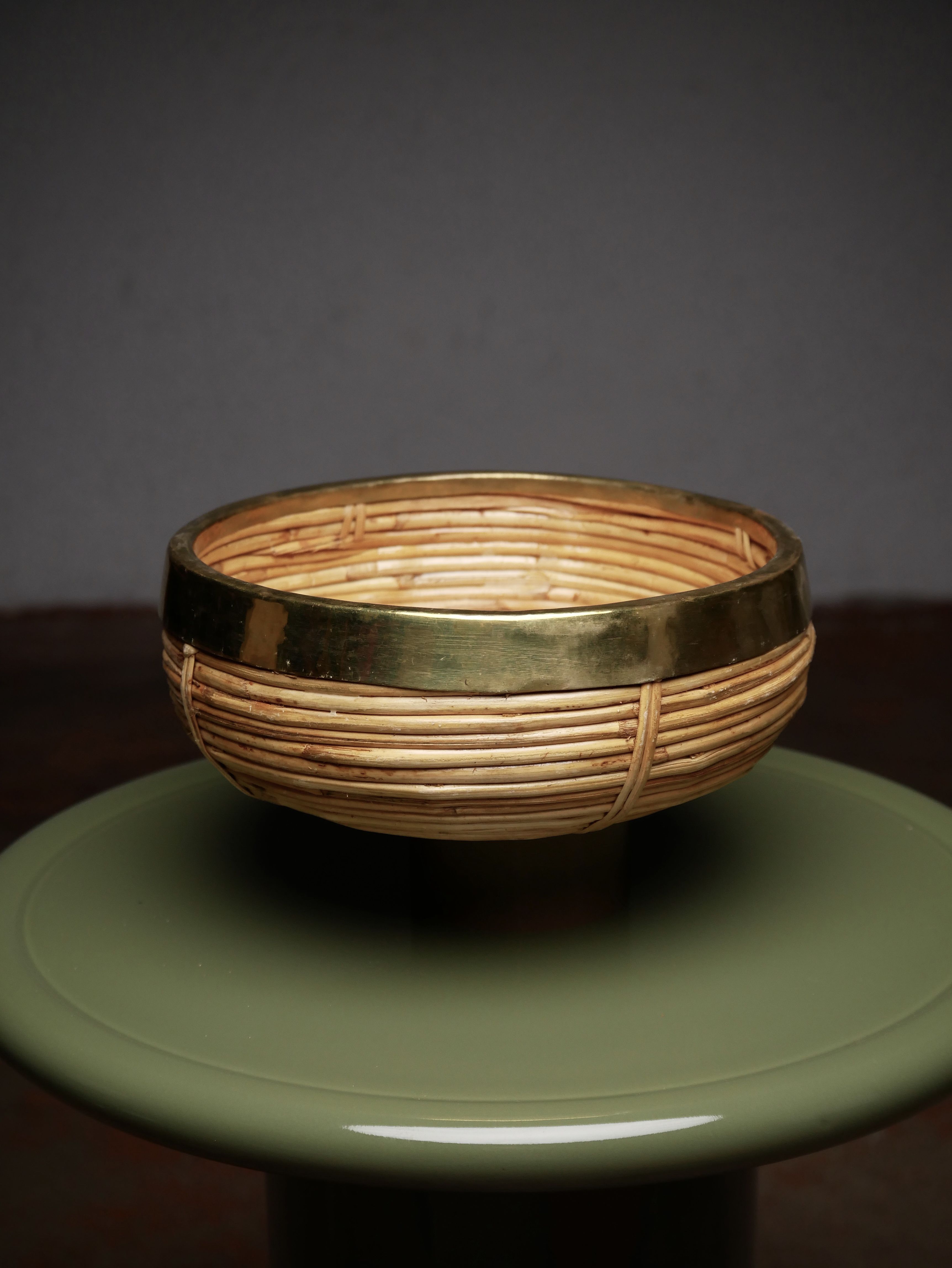 Rattan and brass fruit basket