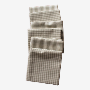 Lot 6 Vichy cotton napkins + beige linen tiles