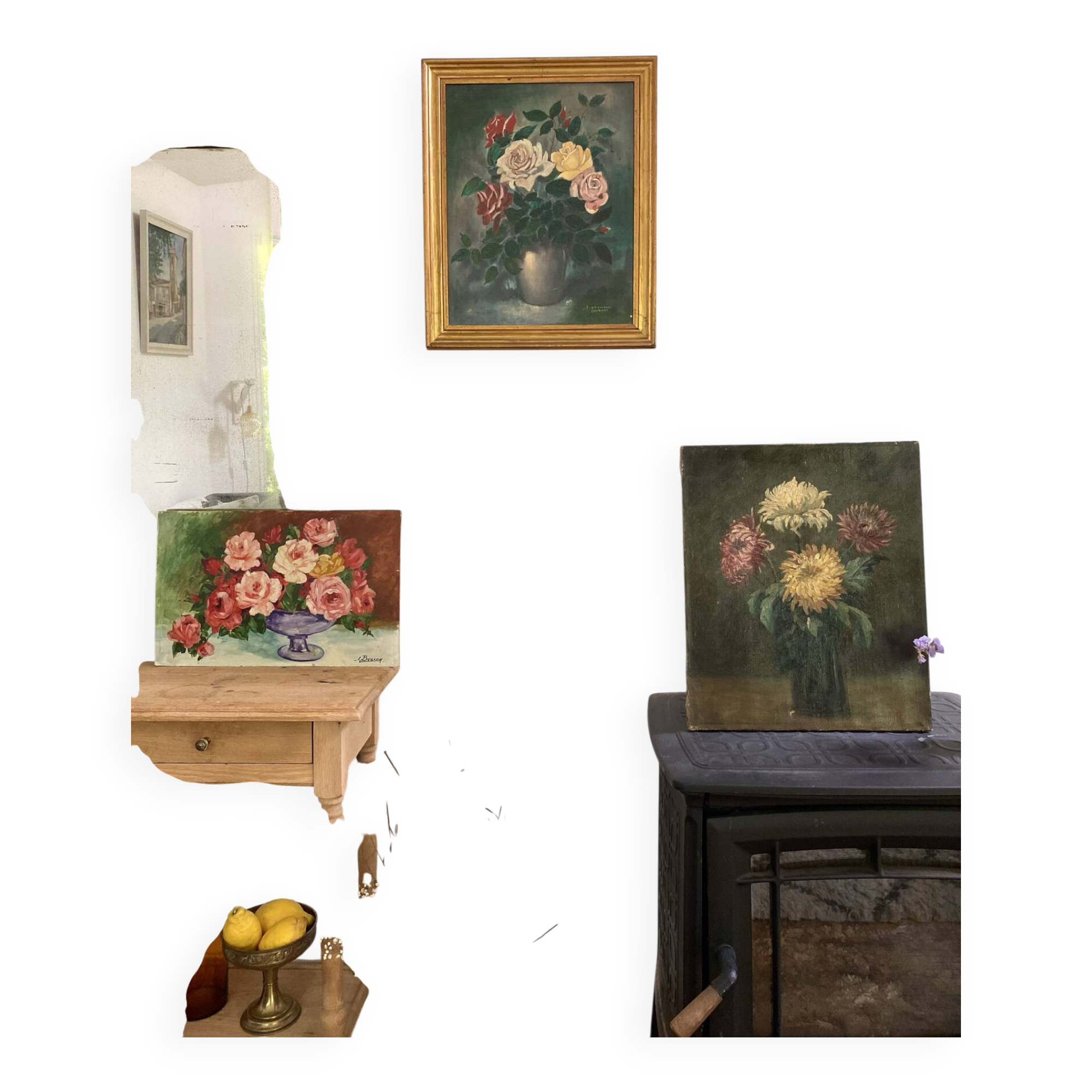 Old Painting Oil on Canvas Late 19th Century – Still Life with Chrysanthemums