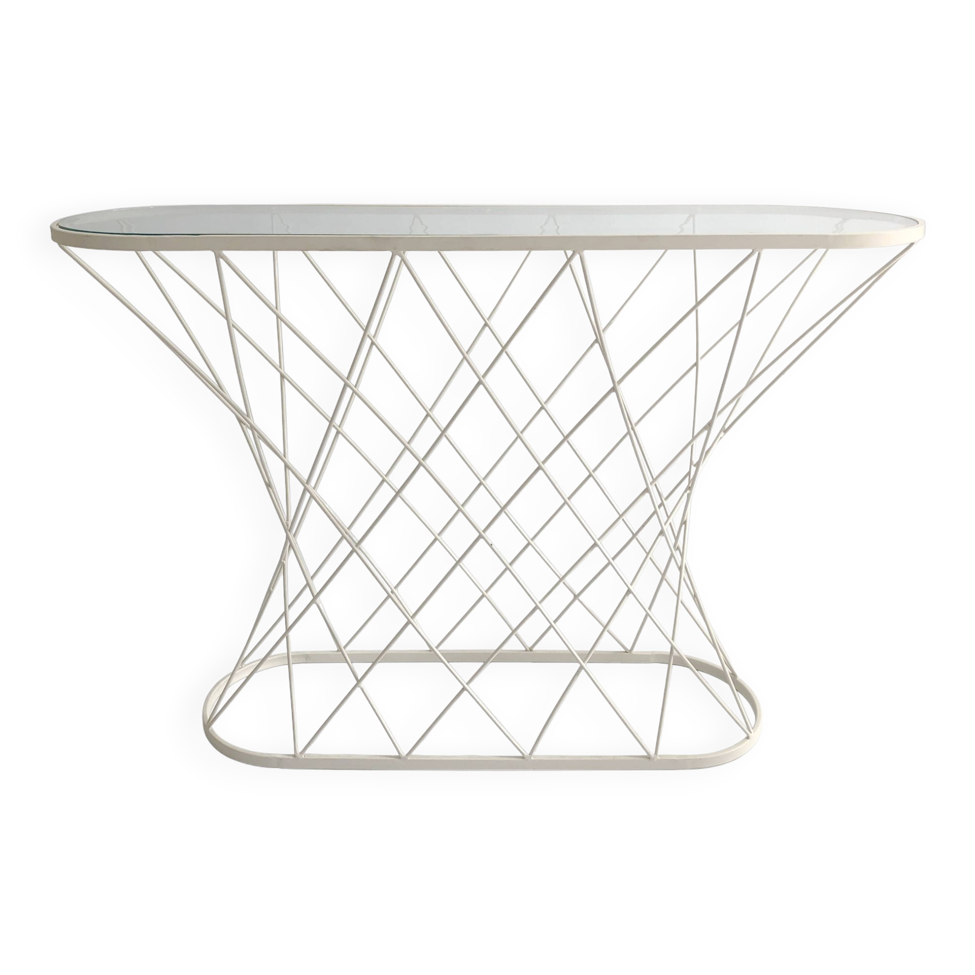 White Twisted Console 1980s  Noguchi Style USA Mid Century Oval