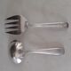 Sauce spoon and wide fork in silver metal, year 50