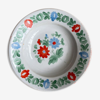 Old flower plate red and blue decorative pays de l'est