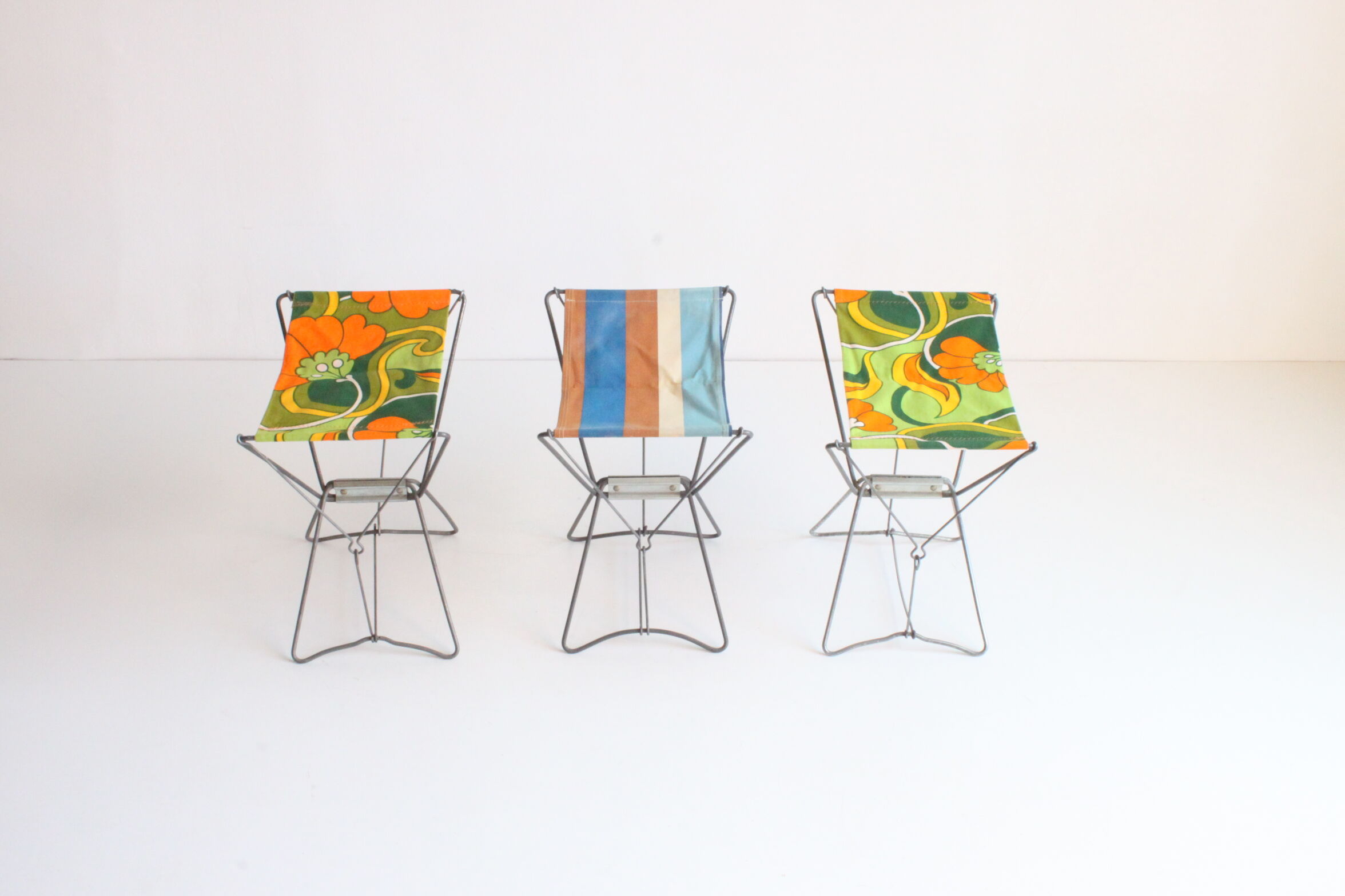 Nomad folding camping stools, France 1950s, set of three.