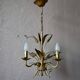Vintage wheat spike chandelier in gold metal, 3 lights, 1970s Hollywood Regency.