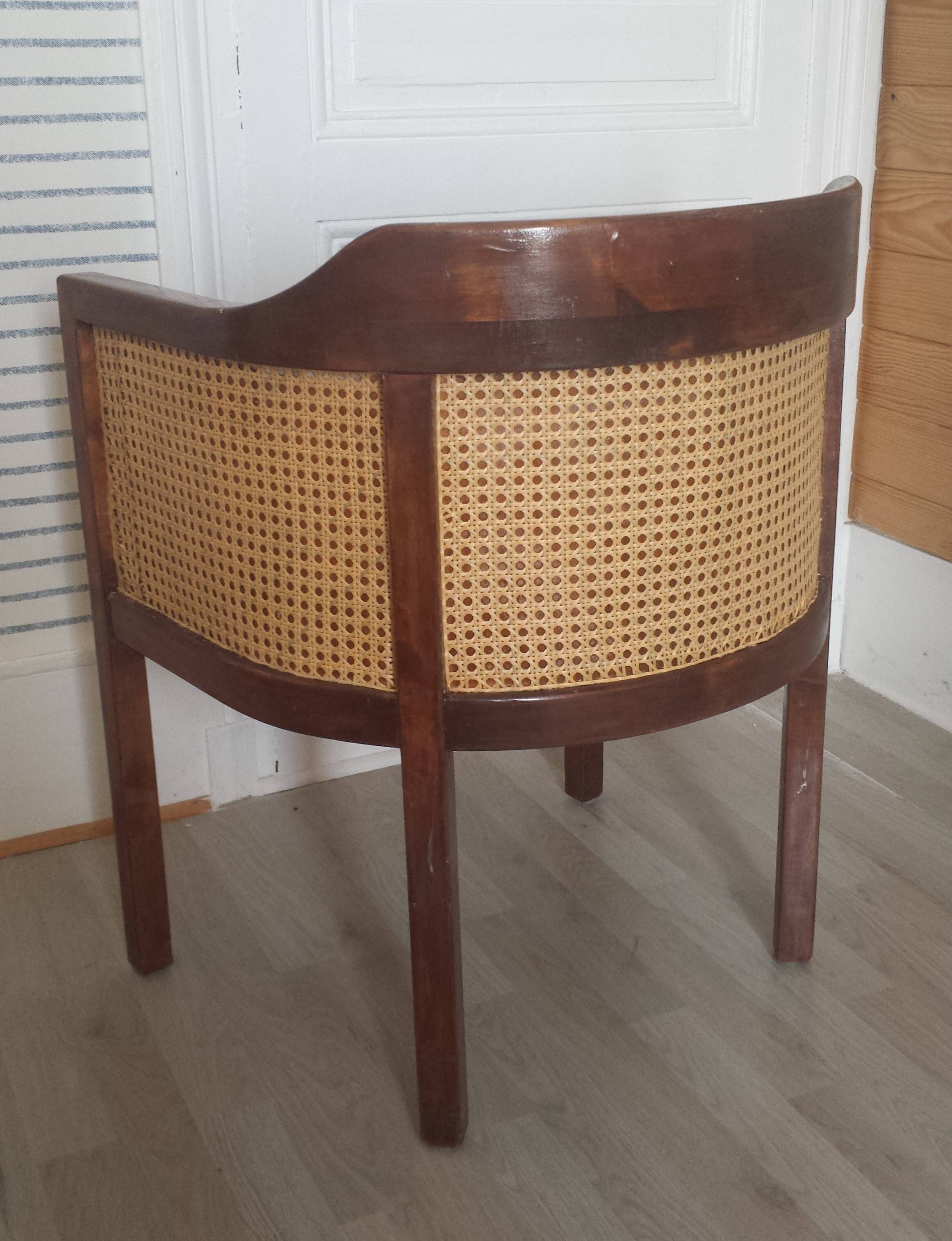 Art Deco style armchairs, wood and cane