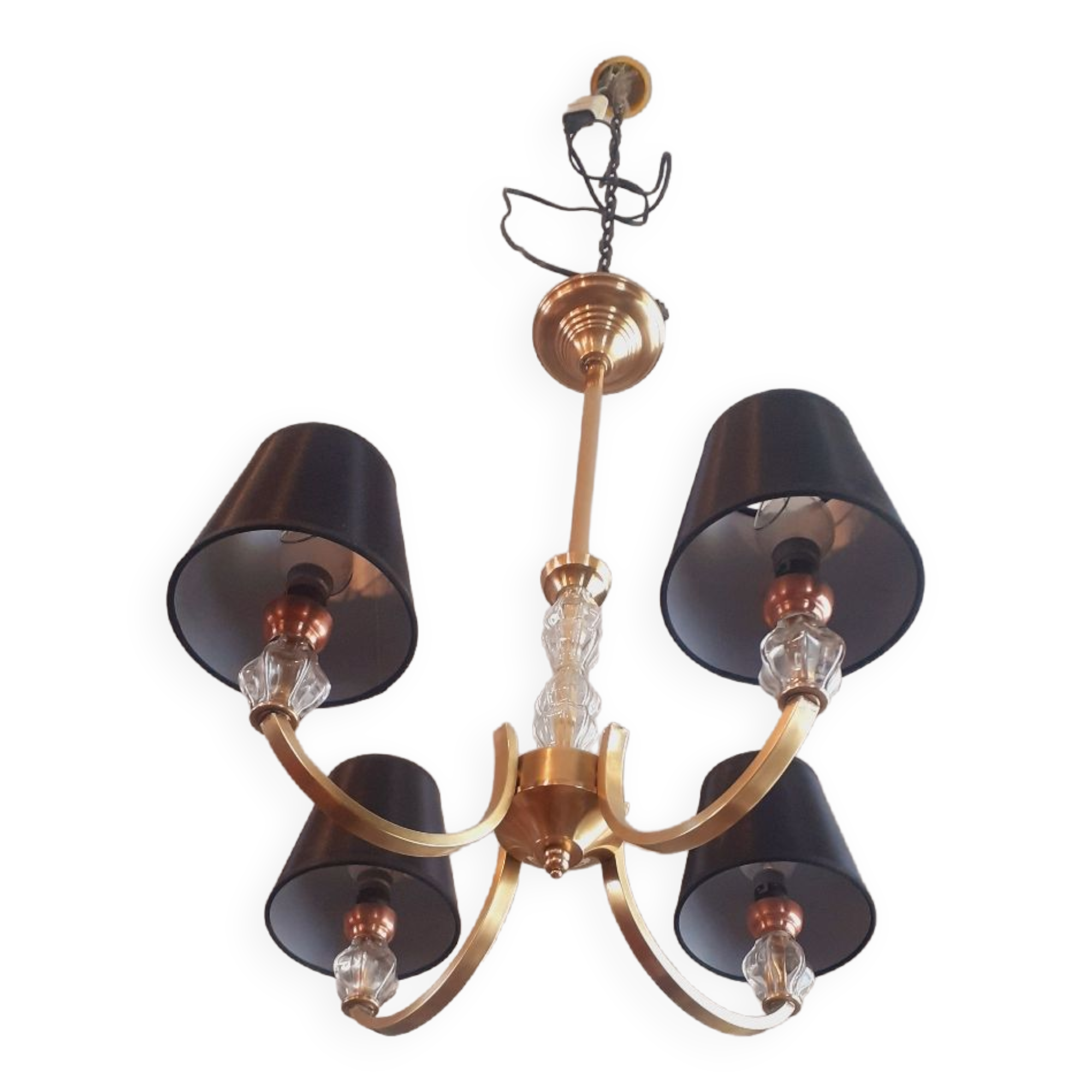 Vintage chandelier year 50 in brass and molded glass