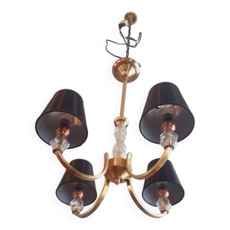 Vintage chandelier year 50 in brass and molded glass