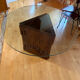 Round dining table in wood and glass by Luciano Frigerio