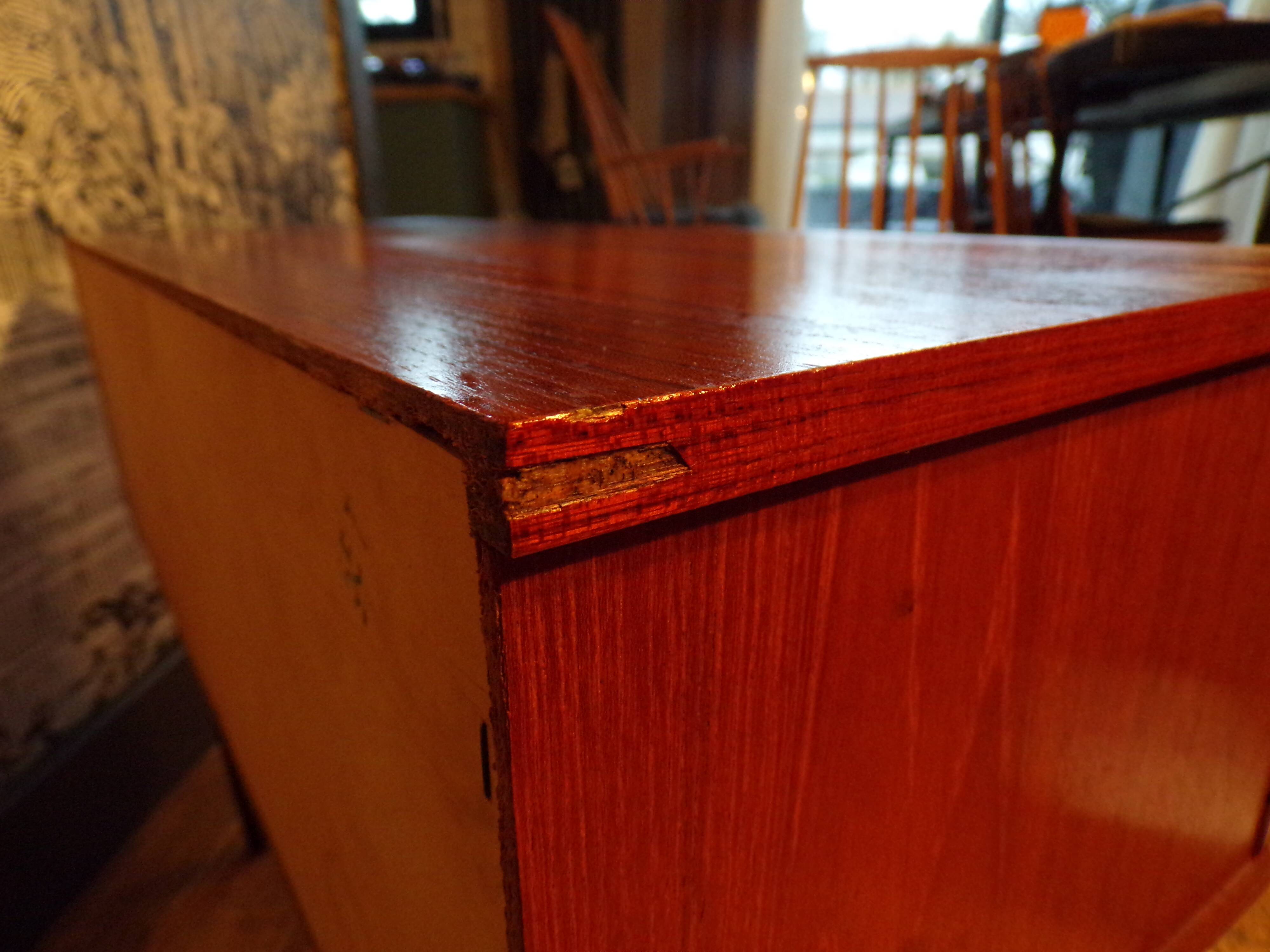 Mini teak sideboard with one door and two drawers