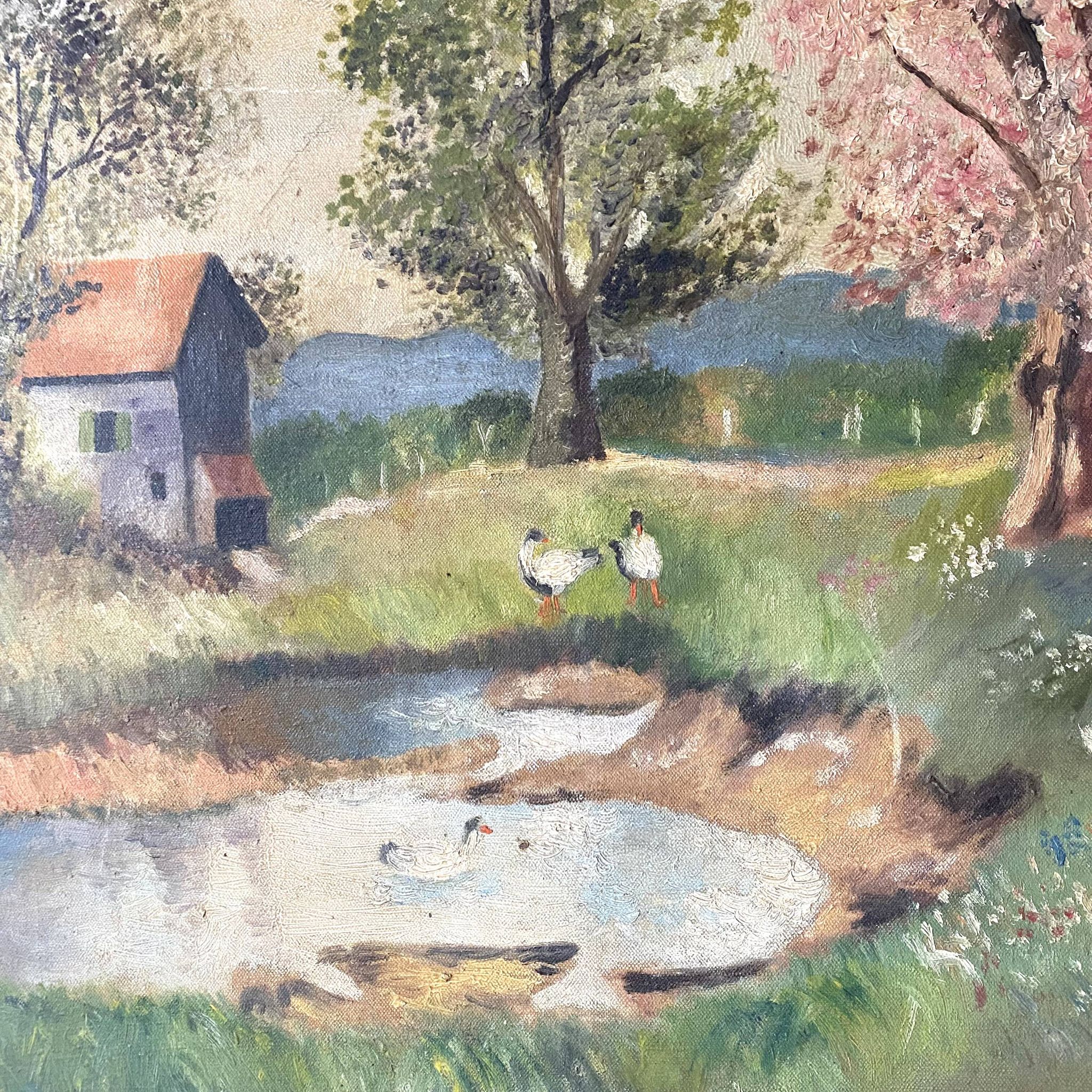 Oil on canvas framed countryside landscape
