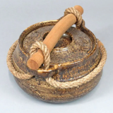 Ceramic set of soup tureen and plates Potier de l'Abbaye 1960 - 11 pieces
