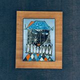 Vintage Italian Ceramic Art Blue Harlequin Tile Panel, 1960s