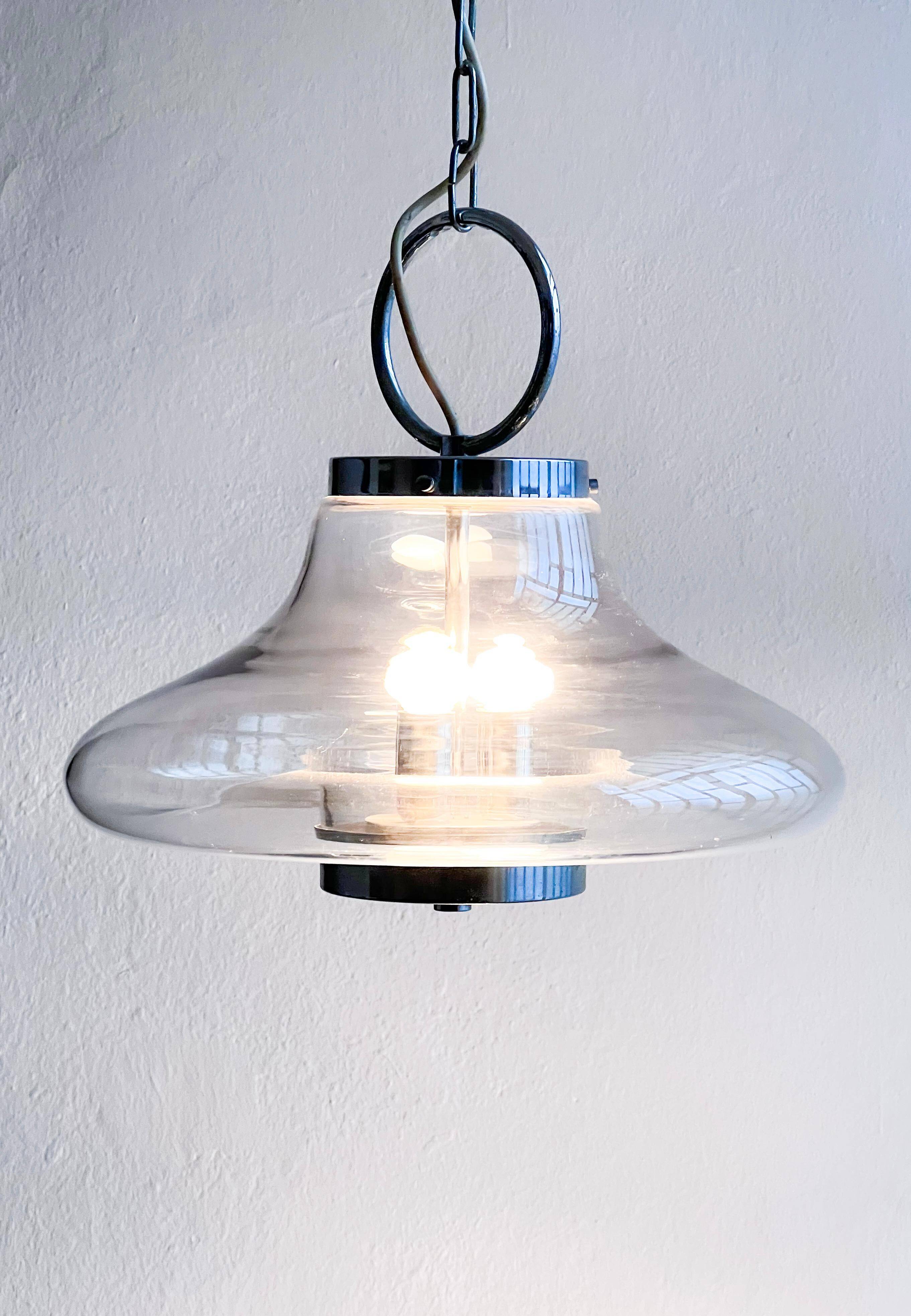 Vintage Murano Glass Accent Chandelier, Space Age Era Chrome Nason Mazzega Style