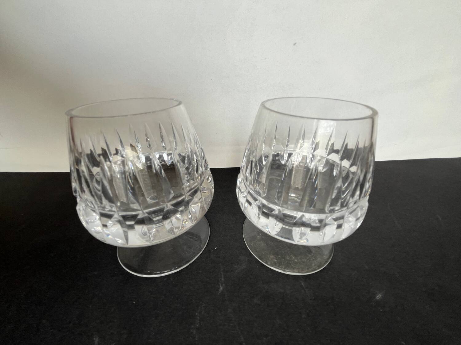 2 cut crystal alcohol glasses
