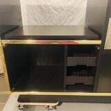 Buffet, meuble Hi-fi laqué noir et laiton par Roche Bobois, circa 1970