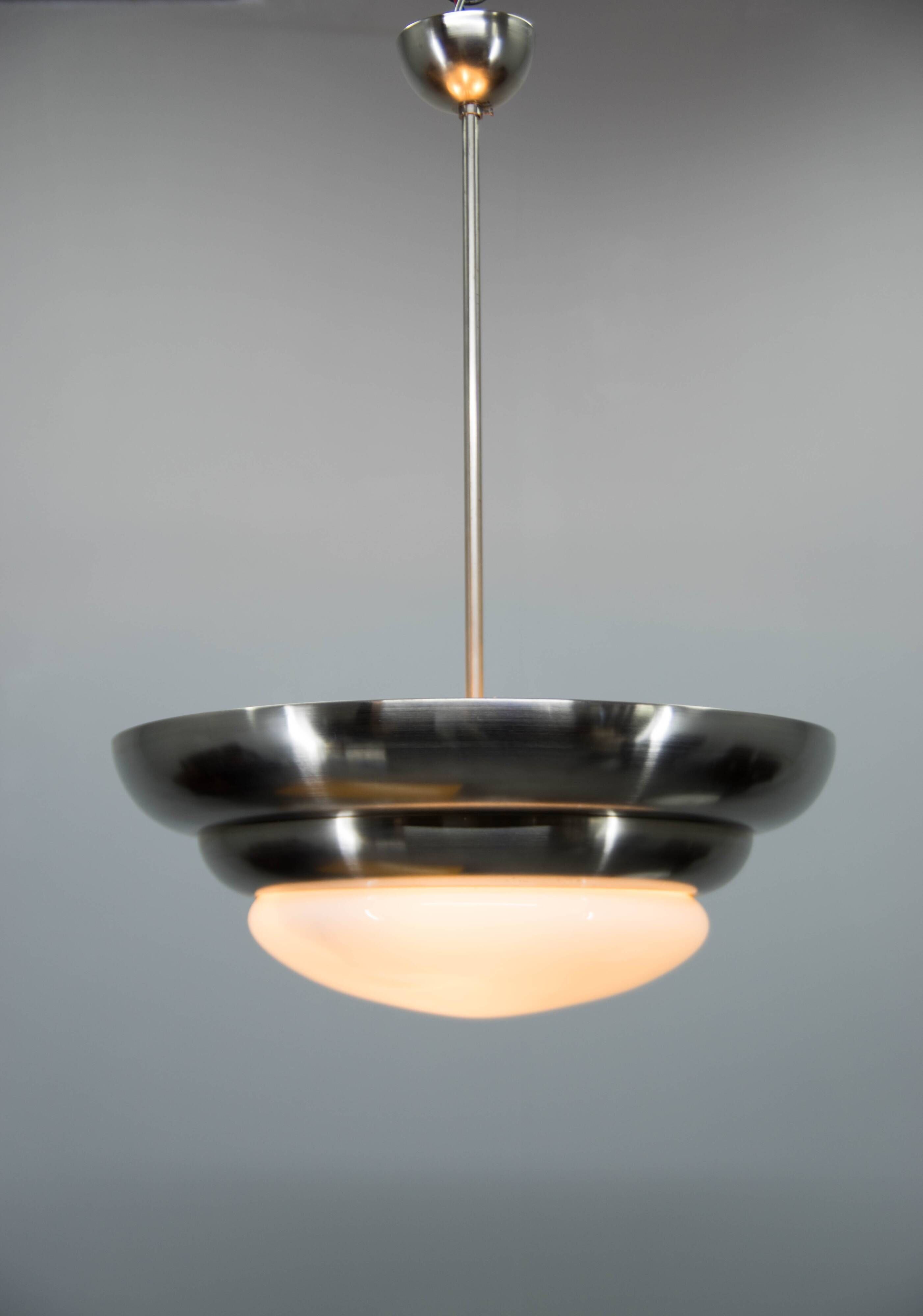 Rare Franta Anýž Nickel Chandelier, 1930s, Restored
