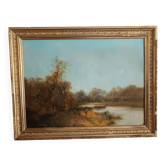 large oil on canvas signed Alfred Godchaux 19th century riverside