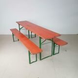 Vintage german beer table and benches orange