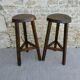 Pair of high tripod stools, bar, solid wood