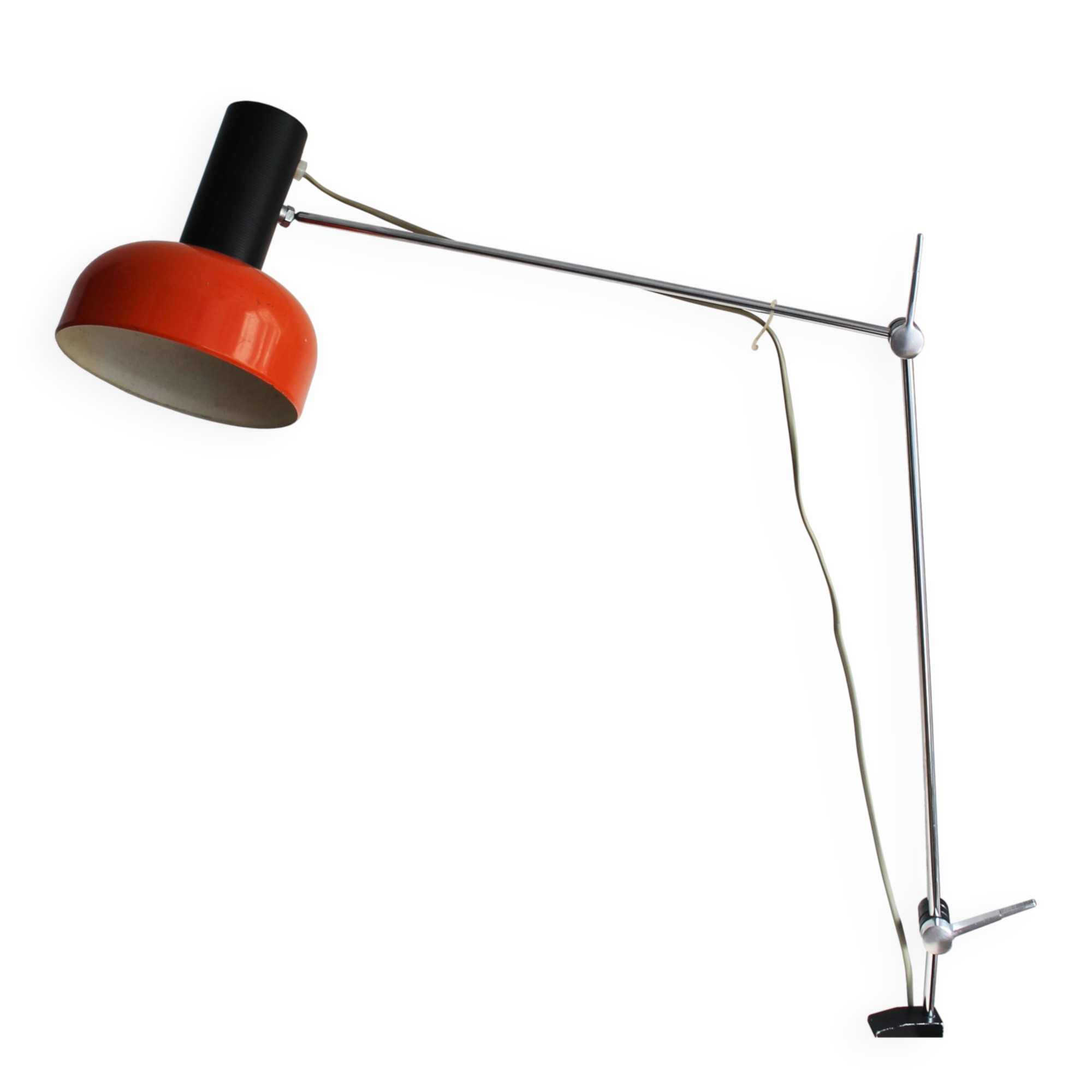 1970s Czechoslovak Orange Clamp Lamp by NAPAKO