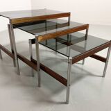 3 Fristho Dutch Design Nesting Tables with Smokey Glass Top Wenge Frame 60s