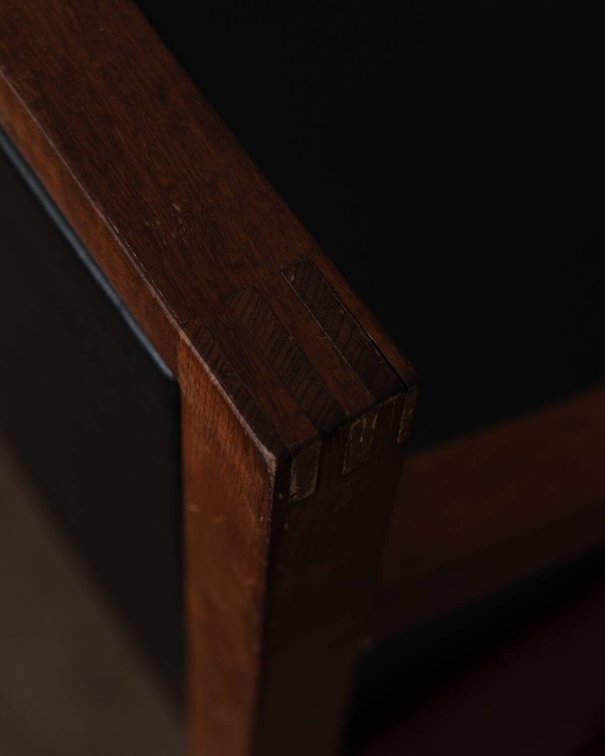 Vintage wooden armchair in black leatherette, Scandinavian style