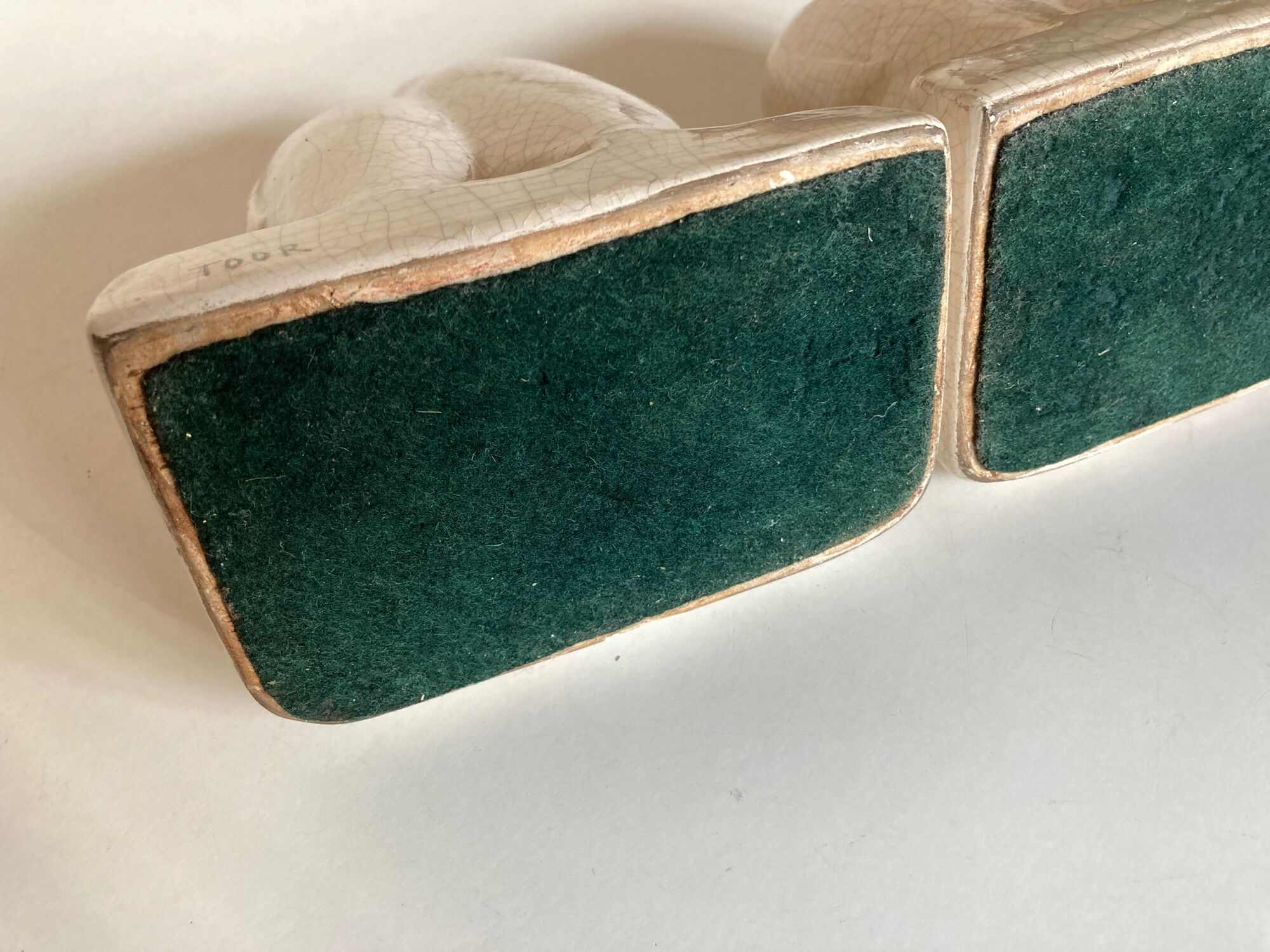 Pair of greenhouses modernist penguin books in cracked art deco earthenware