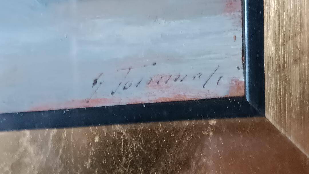 huile sur panneau "la lavandière" Gino Tommasi (1880-1942), début XXe siècl