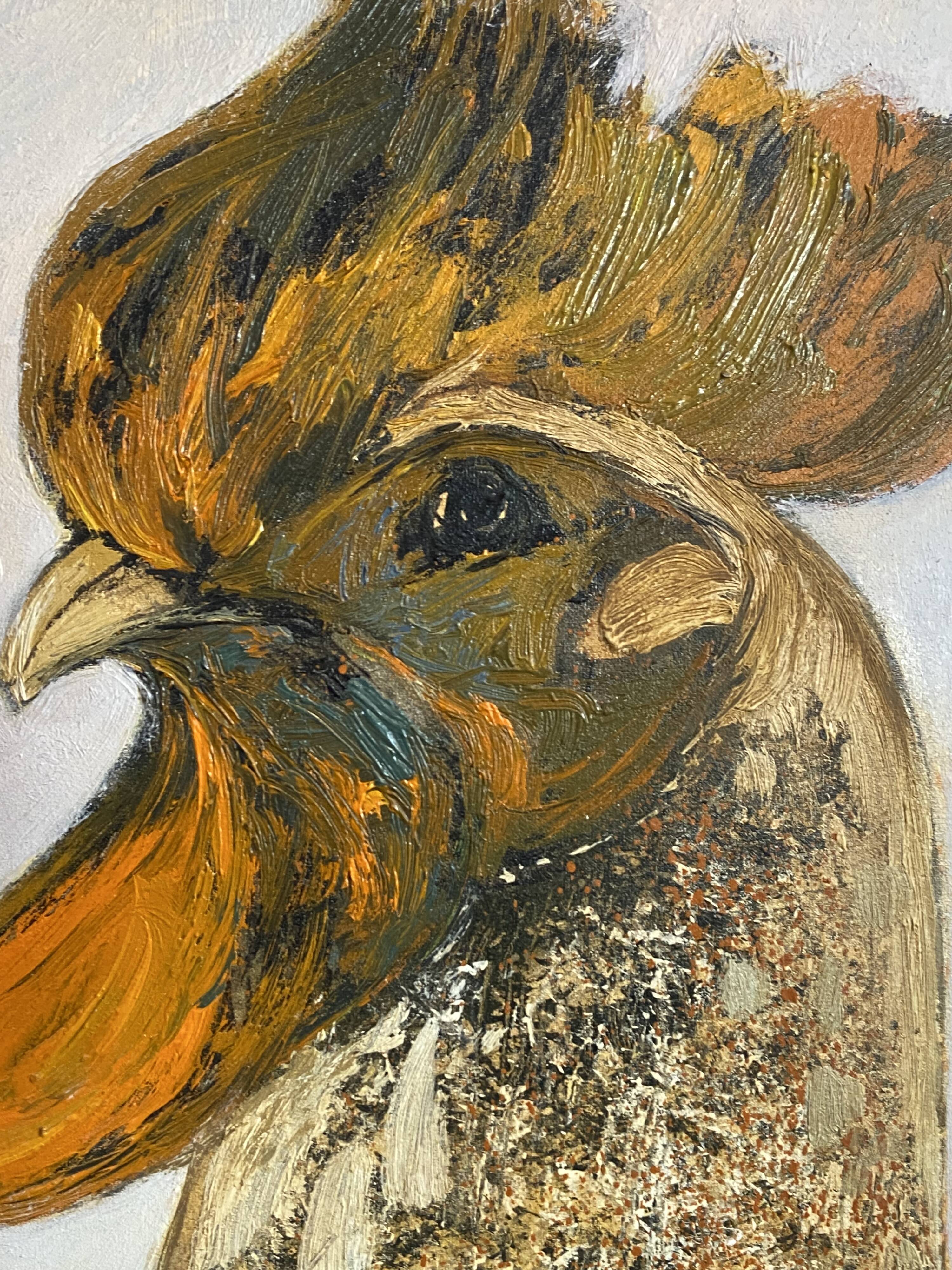 Large oil painting on canvas of a rooster signed Yves BOUGEARD.