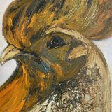 Large oil painting on canvas with a rooster signed Yves BOUGEARD