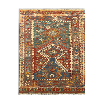 Traditional turkish kilim area rug, handmade oriental tribal kilim 145x194cm