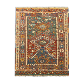 Traditional turkish kilim area rug, handmade oriental tribal kilim 145x194cm