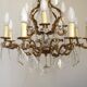 Lustre Cage 12 Lights Art Nouveau Bronze Glass and Crystal 5226