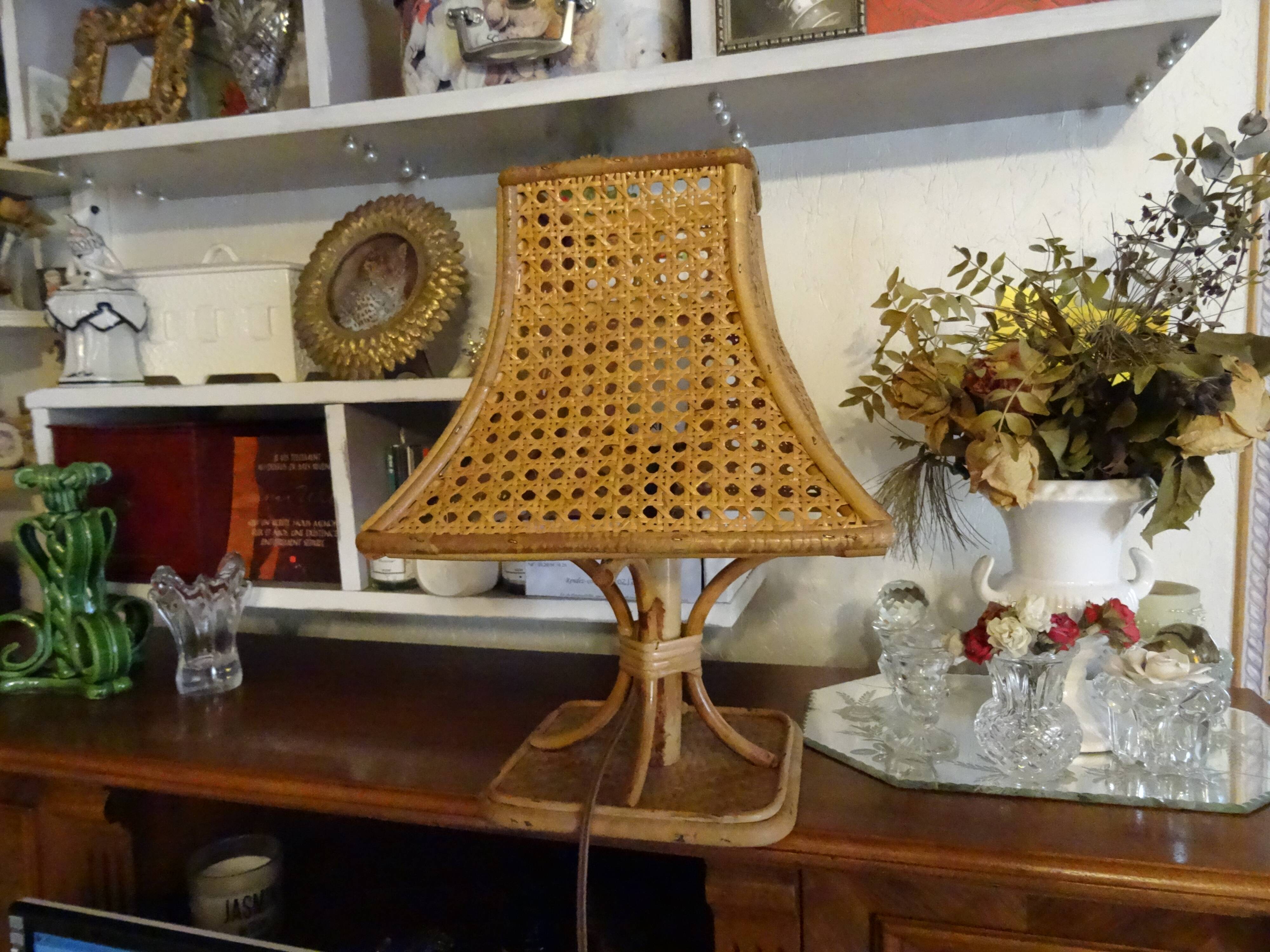 Vintage rattan and wicker lamp