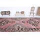 Vintage Turkish hand-knotted wool cotton pink area rug 180x475