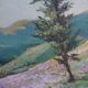 Painting heather landscape with mountain and village signed cf. anglade