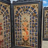 19th century black painted wooden folding screen