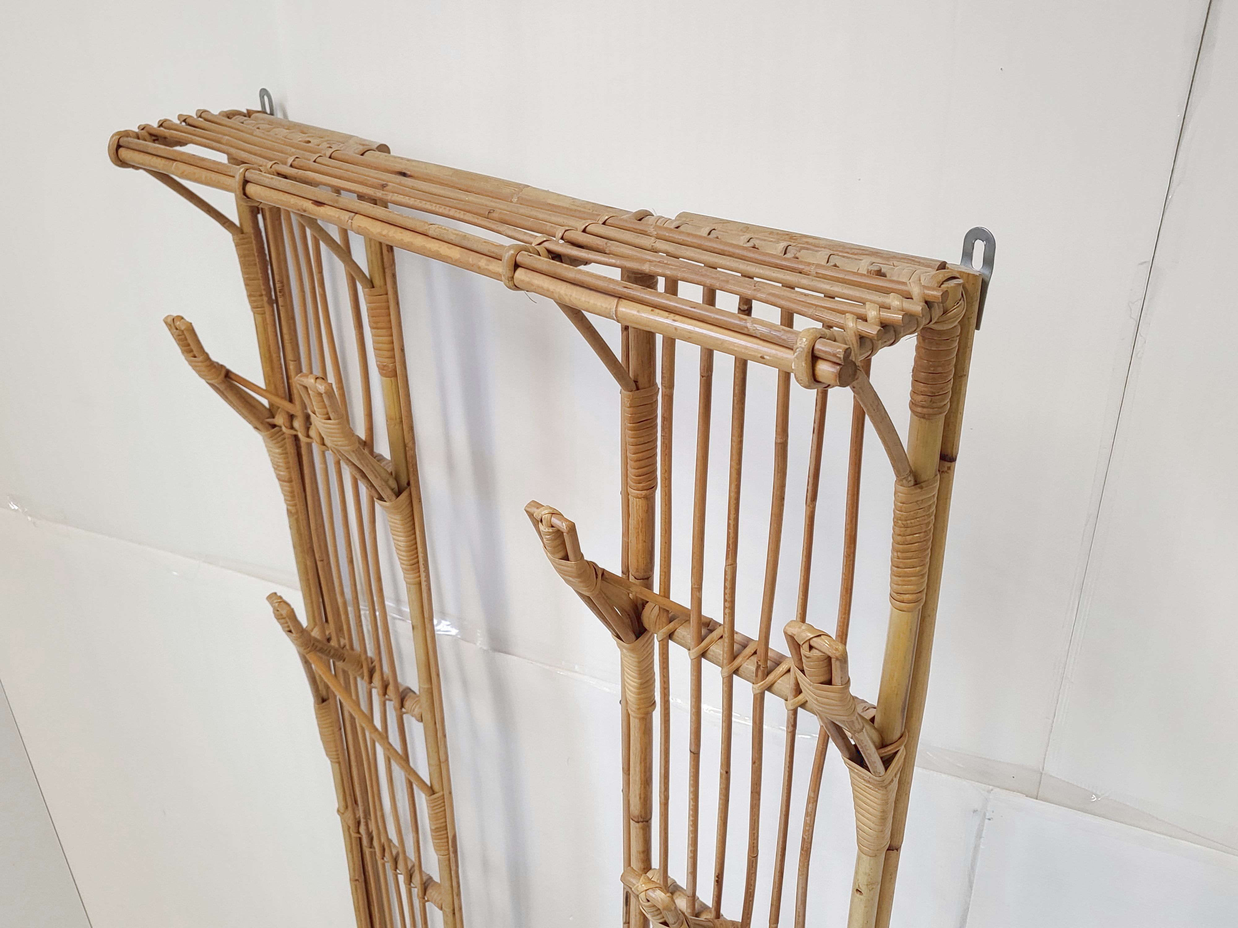 Rattan cloakroom coat rack 1950